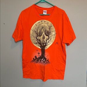 Gildan Adult Large Cotton Halloween graveyard Spooky T Shirt bats